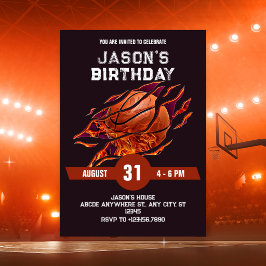 Moderne basketbal vuur verjaardag  kaart