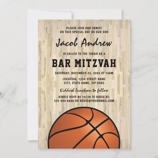Moderne basketbalbar Mitzvah Kaart (Achterkant)