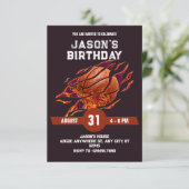 Moderne basketbalbrand verjaardag kaart (Staand voorkant)