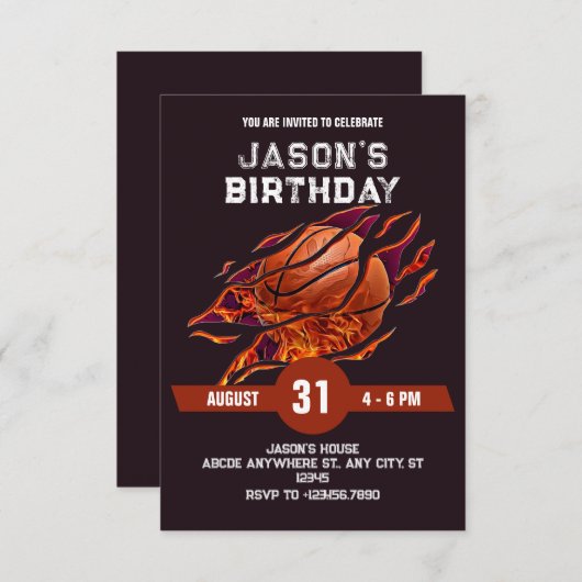 Moderne basketbalbrand verjaardag kaart (Voorkant / Achterkant)