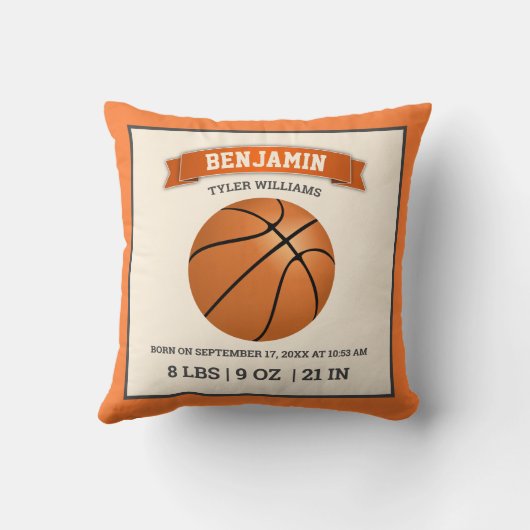Moderne Basketball Baby Birth Stats Kussen (Achterkant)