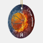 Moderne basketbalnaam en spelersnummer Fire Ice Keramisch Ornament (Rechts)