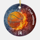 Moderne basketbalnaam en spelersnummer Fire Ice Keramisch Ornament (Voorkant)
