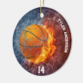 Moderne basketbalnaam en spelersnummer Fire Ice Keramisch Ornament (Links)
