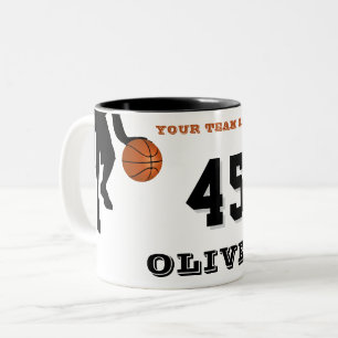 Moderne Basketbalspeler Teamnaam Nummer Tweekleurige Koffiemok