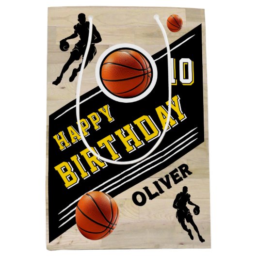 Moderne basketbalspeler thema verjaardag medium cadeauzakje (Voorkant)