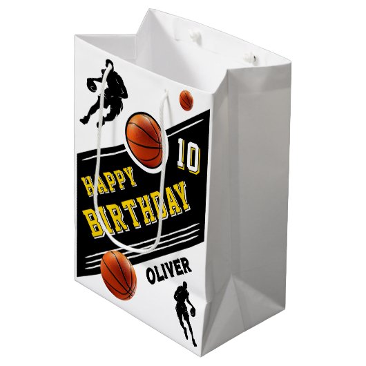 Moderne basketbalspeler thema verjaardag medium cadeauzakje (Voorkant Gekanteld)