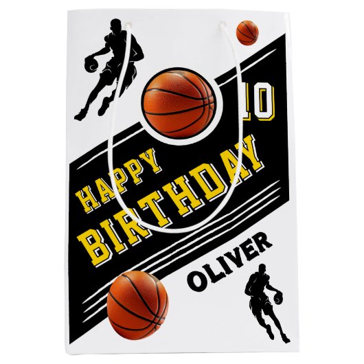 Moderne basketbalspeler thema verjaardag medium cadeauzakje (Voorkant)