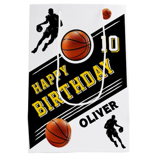 Moderne basketbalspeler thema verjaardag medium cadeauzakje (Achterkant)