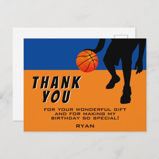 Moderne basketbalspeler verjaardag bedankt briefkaart (Voorkant / Achterkant)