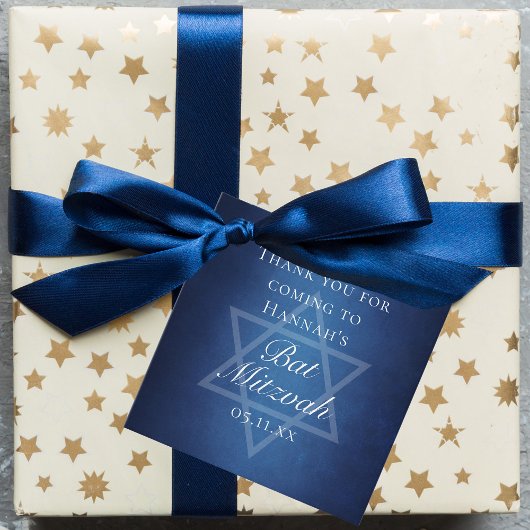 Moderne Bat Mitzvah Blauwe Ster van David Custom P Bedankjes Labels
