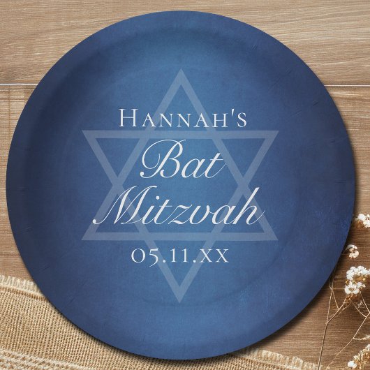 Moderne Bat Mitzvah Blauwe Ster van David Custom P Papieren Bordje