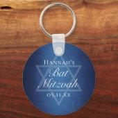 Moderne Bat Mitzvah Blauwe Ster van David Custom P Sleutelhanger (Voorkant)