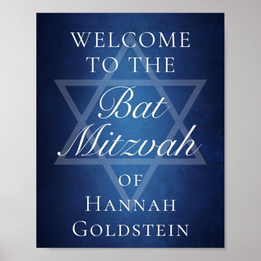 Moderne Bat Mitzvah Blauwe Ster van David Welkom Poster (Voorkant)
