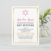 MODERNE BAT MITZVAH INVITE gouden roze joodse ster Kaart (Staand voorkant)