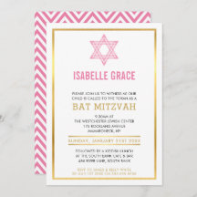 MODERNE BAT MITZVAH INVITE gouden roze joodse ster