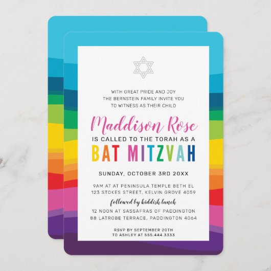 MODERNE BAT MITZVAH kleurrijke technicolor regenbo Kaart (Voorkant / Achterkant)
