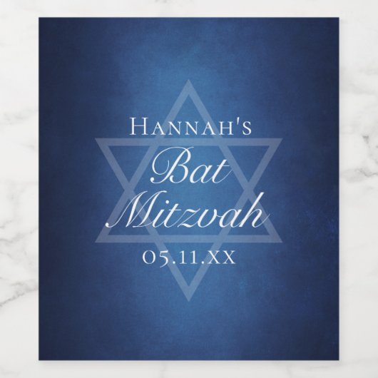 Moderne Bat Mitzvah Party Blauwe Ster van David Cu Wijn Etiket (Enkel label)