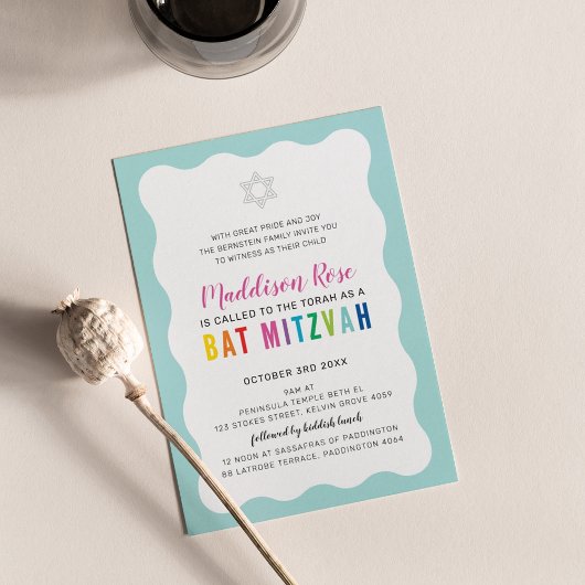 MODERNE BAT MITZVAH regenboog kleuren golvende ran Kaart