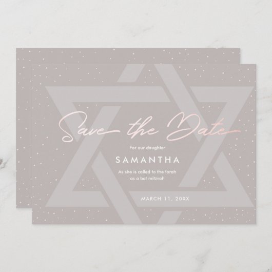 Moderne Bat Mitzvah Save the Date Kaart (Voorkant / Achterkant)