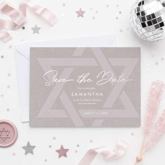 Moderne Bat Mitzvah Save the Date Kaart