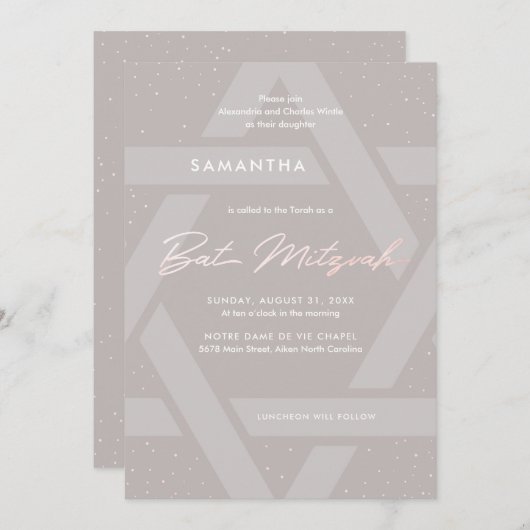 Moderne Bat Mitzvah uitnodiging (Voorkant / Achterkant)