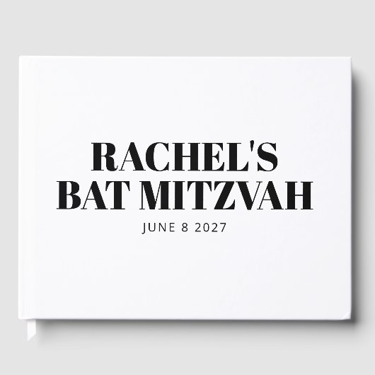 Moderne Bat Mitzvah Zwart-wit Gepersonaliseerd Gastenboek (Voorkant)