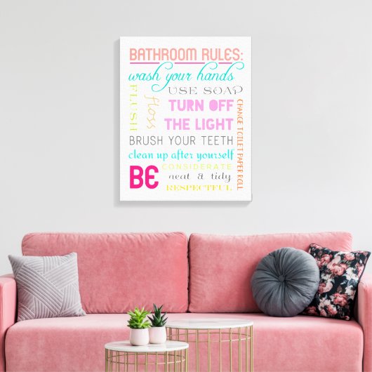 Moderne Bathroom Rules Canvas Art Print (Insitu (Woonkamer))