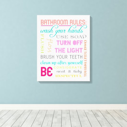 Moderne Bathroom Rules Canvas Art Print (Insitu (Houten vloer))