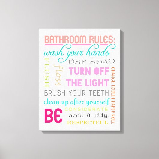 Moderne Bathroom Rules Canvas Art Print (Voorkant)