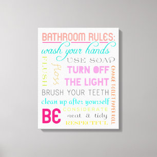 Moderne Bathroom Rules Canvas Art Print