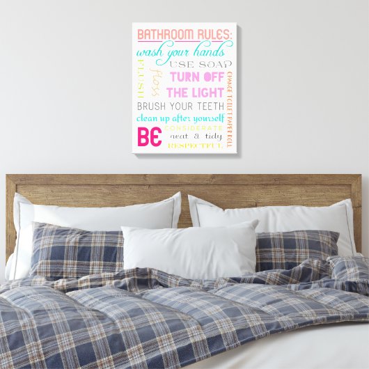 Moderne Bathroom Rules Canvas Art Print (Insitu (Slaapkamer))