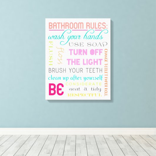 Moderne Bathroom Rules Canvas Art Print (Insitu (Houten vloer))