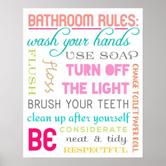 Moderne bathroom Rules Print (Voorkant)