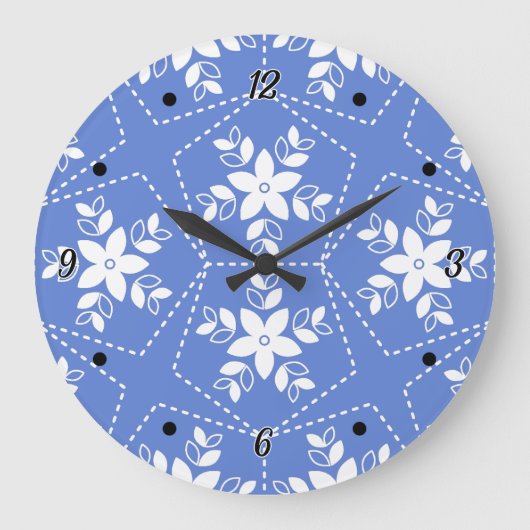 Moderne Batik Patroon Witte Jasmin Bloem Grote Klok (Voorkant)