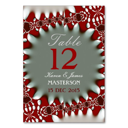 Moderne Batik Red+White Wedding Table Number Kaart (Voorkant)