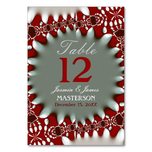 Moderne Batik Rood+Wit Trouwtafel Nummerkaart Kaart (Voorkant)