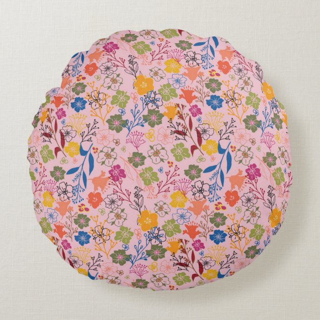 Moderne Batik Roze Schaduw Rond Kussen (Voorkant)