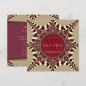 Moderne Batik Ster Monogram Diep Rood Goud Bruilof Kaart (Voorkant / Achterkant)