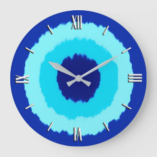 Moderne batikcirkels - kobalt en aqua grote klok