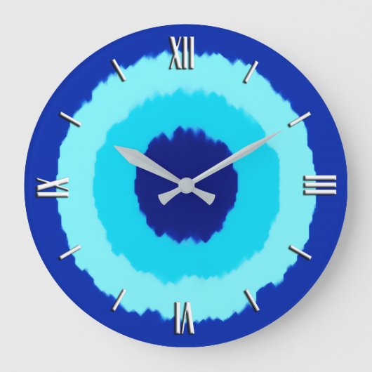 Moderne batikcirkels - kobalt en aqua grote klok (Voorkant)
