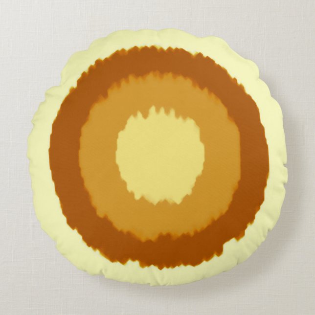 Moderne batikcirkels op basis van stammen - geel rond kussen (Voorkant)