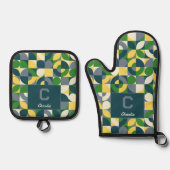 Moderne Bauhaus Abstract Geometrisch Monogram Patr Ovenwant & Pannenlap Set (Voorkant)