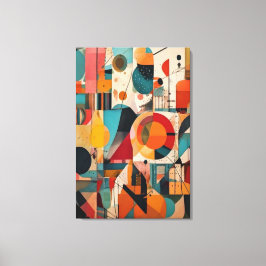 Moderne Bauhaus Geometrische Turquoise & Oranje Ab Canvas Afdruk