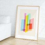 Moderne Bauhaus pastel uit het midden van de eeuw  Poster<br><div class="desc">Verfris uw ruimte met deze moderne abstracte muurkunst met overlappende geometrische kleurblokken in levendige pastel- en gedurfde tinten. De strakke lijnen en het minimalistische design creëer geven een gevoel van diepte en beweging, perfect voor de moderne inrichting van nu en het midden van de eeuw. Verkrijgbaar als zowel gedrukte als...</div>