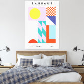 Moderne Bauhaus Wandkunst Roze Geel Canvas Afdruk (Insitu (Slaapkamer))