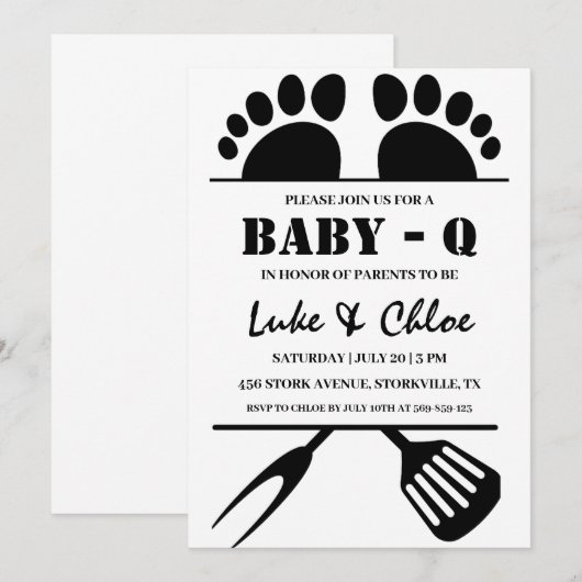 Moderne BBQ babyshower uitnodigingen (Voorkant / Achterkant)