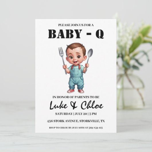 Moderne BBQ babyshower uitnodigingen (Staand voorkant)