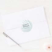 Moderne Beach Blue Palm Trouwlabel Ronde Sticker (Envelop)