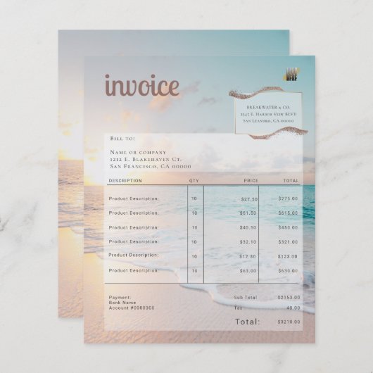 Moderne Beach Business Factuur (Voorkant / Achterkant)